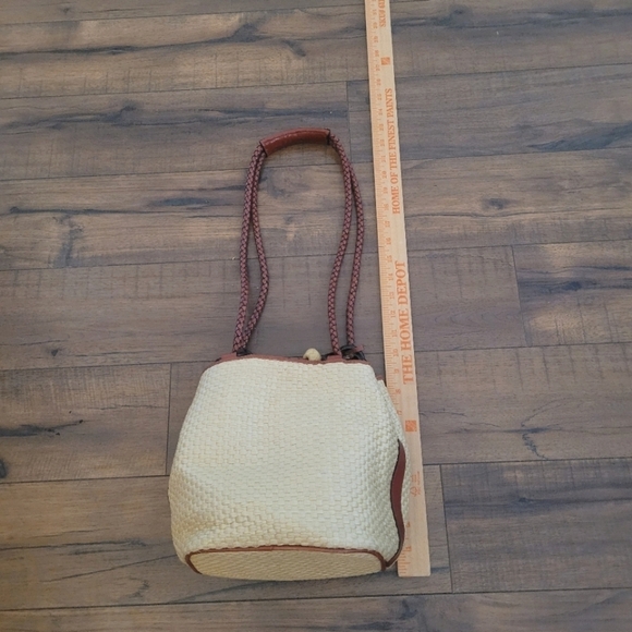 Bechamel 90's Brown Leather Cream Woven Bucket Bag - Picture 9 of 11